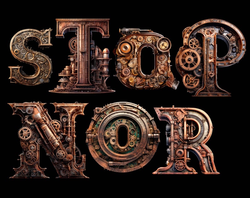 Steampunk Letters 26 Png Clipart Alphabet Steampunk Printable - Etsy