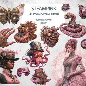 Steampunk Clipart Bundle, 41 Png Victorian clip art, Steampunk animals, Scrapbooking, Digital Paper Crafting