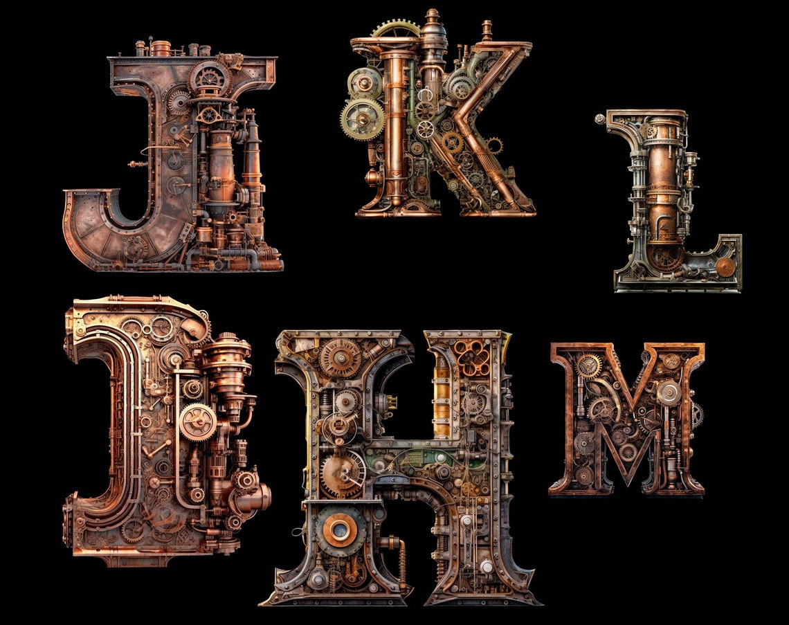 Steampunk Letters 26 Png Clipart Alphabet Steampunk Printable - Etsy
