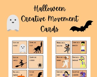 Cartões de Movimento Criativo de Halloween para Professores de Dança | Atividade Temática Assustadora para Crianças em Sala de Aula
