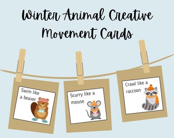 Winter Tier Kreative Bewegung Karten | Druckbare Gehirn Pausen für Kinder | Klassenzimmer & Tanzstudio Aktivität