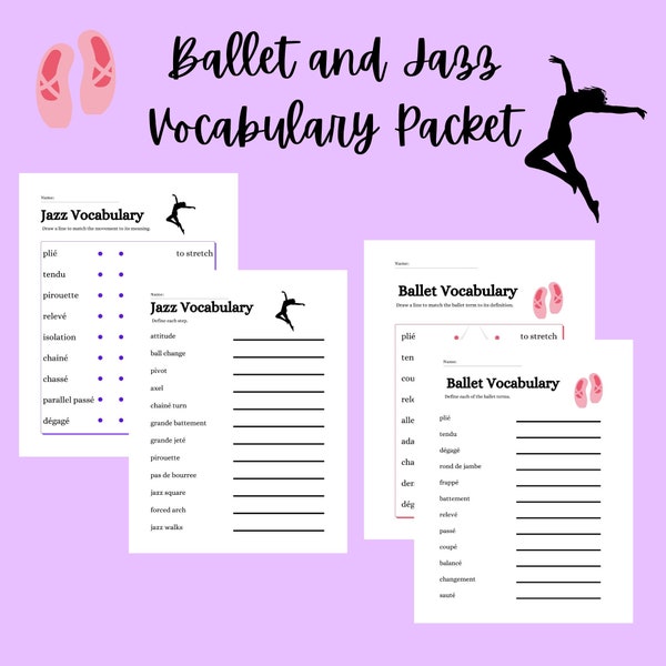 Ballet and Jazz Vocabulary Worksheets