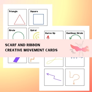 Tarjetas de movimiento creativo con bufanda y cinta Profesores de danza, padres y educadores de la primera infancia