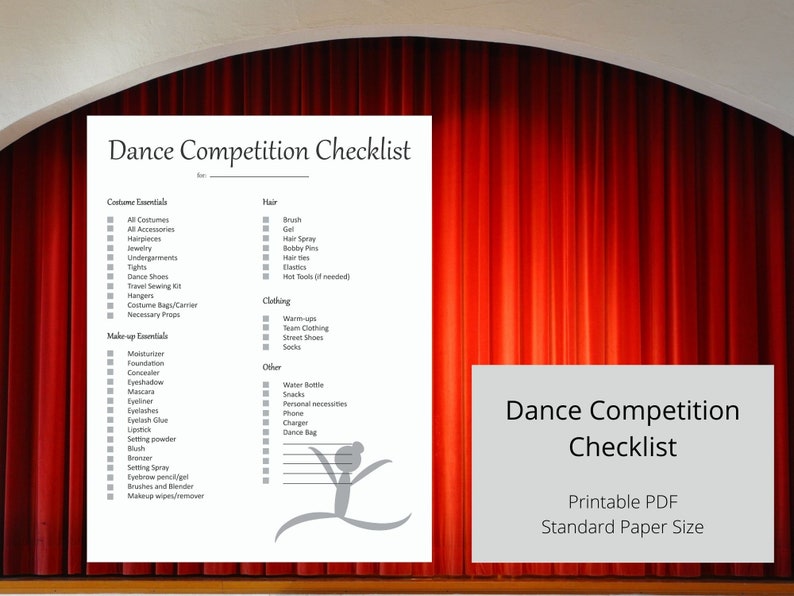 Dance Competition Checklist Printable PDF | Etsy