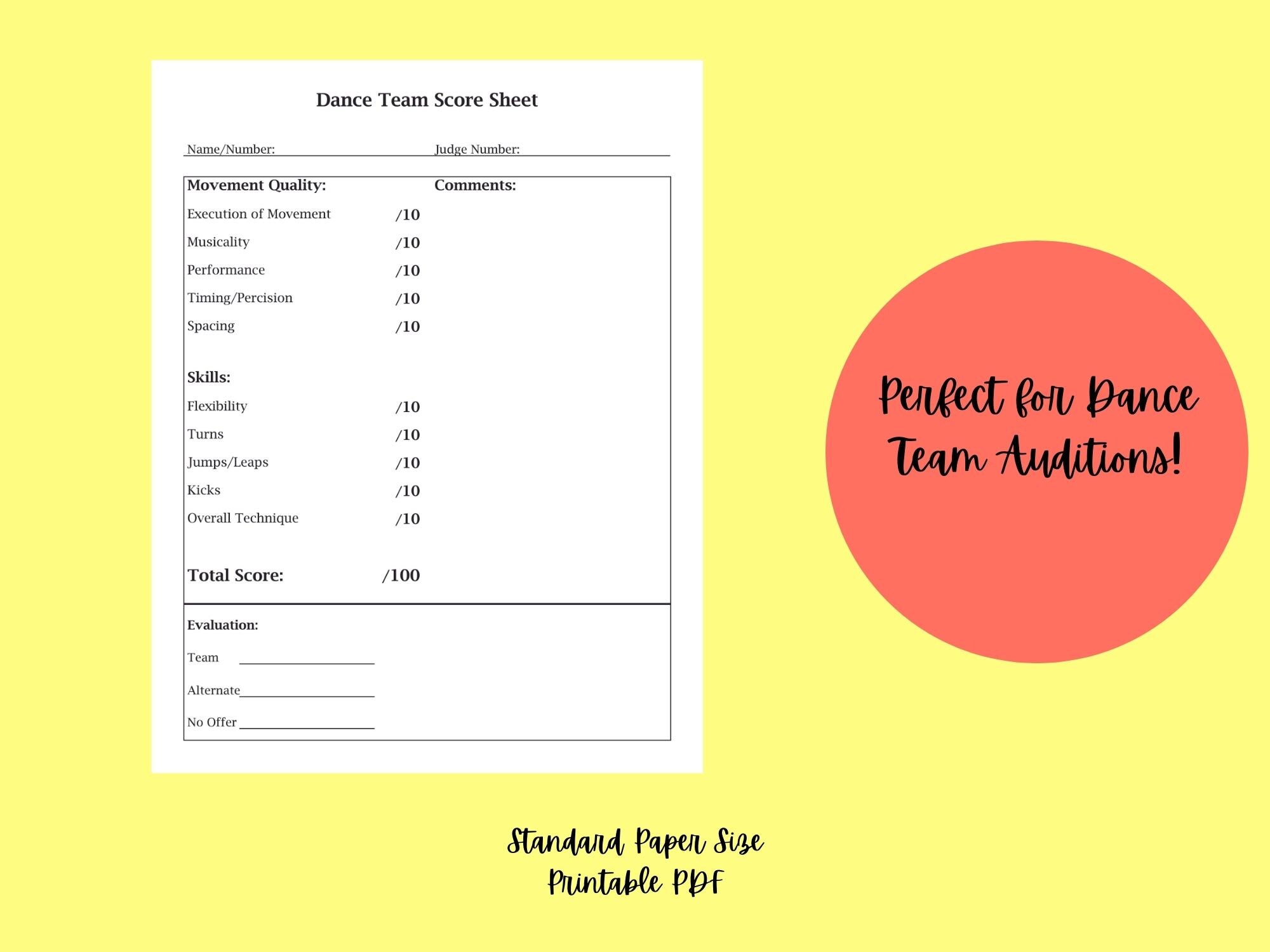 Dance Team Audition Score Sheet Printable Etsy Canada Dance Team Audition Score Sheet Printable Etsy Canada