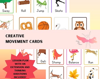 Tanz und kreative Bewegung Aktivitätskarten für Kinder - Druckbare Übungsanweisungen - Digitaler Download