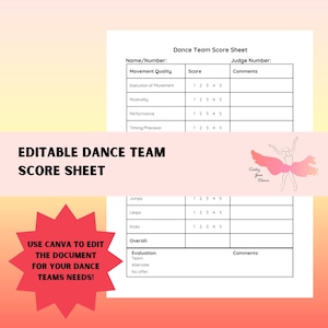 Editable Dance Team Score Sheet