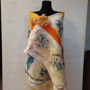 Shawl, felted scarf, felt scarf,  felted hand scarf,  hand made, wool scarf, felted shawl