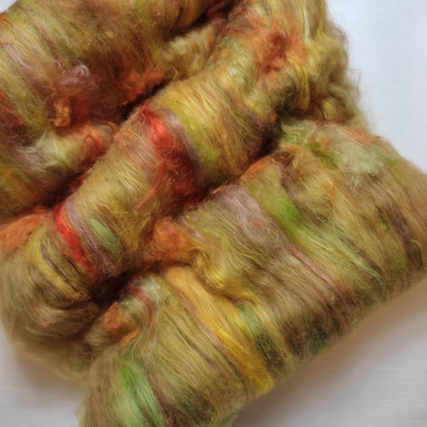 Fiber Art Batt, fiber art spinning, felting wool, art batt  Orange pumkins