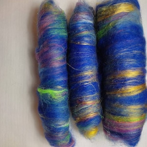 Fiber Art Batt, fiber art spinning, felting wool, art batt  Royal blue
