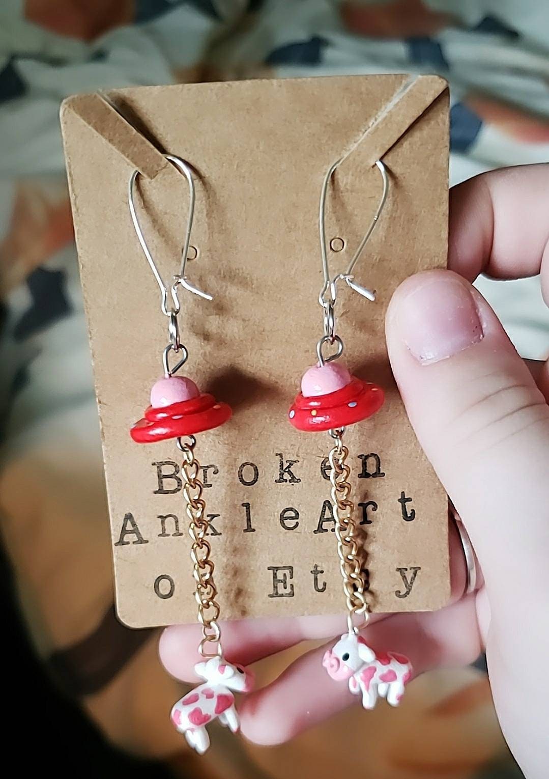 UFO Abducting Cow Earrings