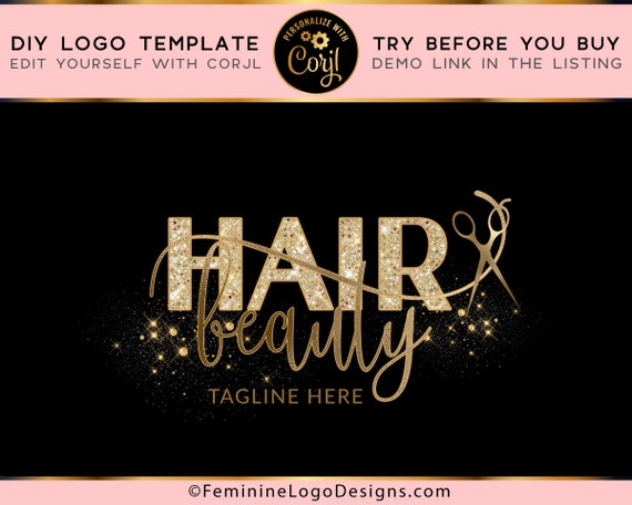 Hair Logo Template Hairstylist Logo DIY Hair Logo Design | Etsy