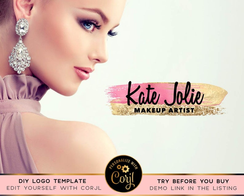 Pink Gold Logo DIY Logo Design Gold Glitter Logo Logo Etsy