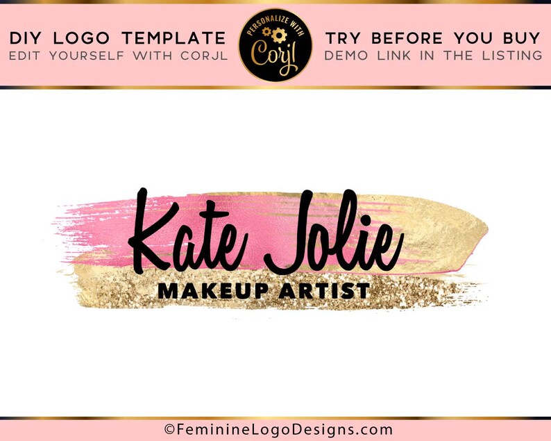 Pink Gold Logo DIY Logo Design Gold Glitter Logo Logo Etsy