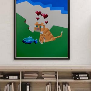 Pixel Cat with Hearts Gamer Print - Download, Printable