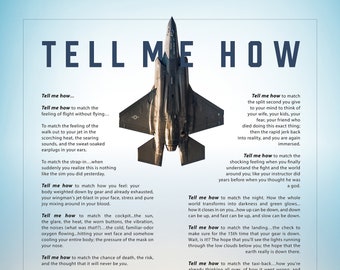 F-35A with the Tell Me How description of flight. This is a museum quality poster on ultra premium  luster photo paper.