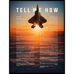 F-22 Raptor Metallic print ready to hang with the Tell Me How description of military flight.