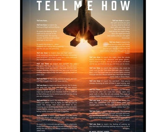 F-22 Raptor Metallic print ready to hang with the Tell Me How description of military flight.