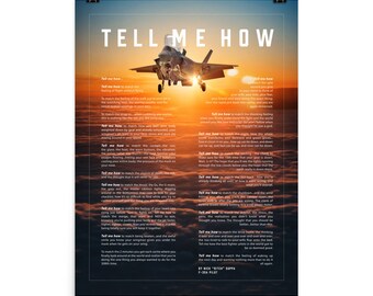 F-35B sunset, poster only ready for framing with Tell Me How ode