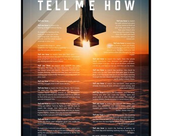 F-35A Acrylic print ready to hang with the Tell Me How description of military flight.