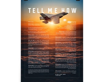 F-35C sunset, poster only ready for framing with Tell Me How ode