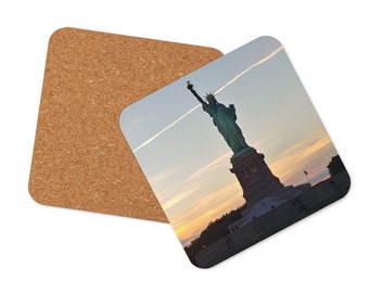 Cork-back coaster with Lady Liberty