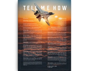F-14 Tomcat, version two, sunset, with Tell Me How Ode to flight, on canvas ready for hanging.
