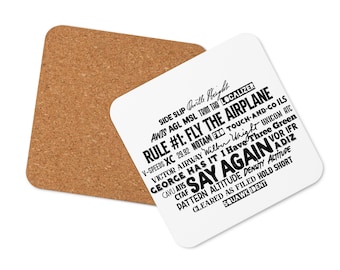 Cork-back coaster with pilot talk.