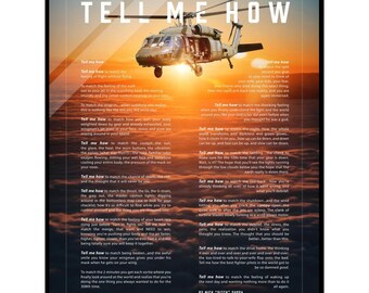 Blackhawk Helicopter  Acrylic print ready to hang with the Tell Me How description of military flight.
