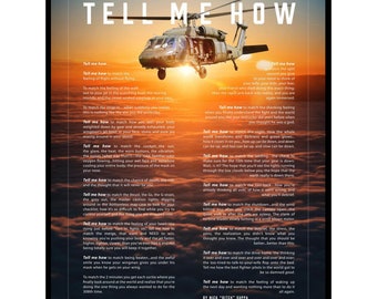 Blackhawk Metallic print ready to hang with the Tell Me How description of military flight.