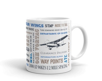 The Oshkosh Air Show Fly-In Approach and Tower Words On Our White glossy mug