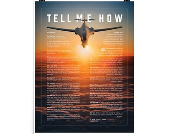 B-1B "Bone", sunset, poster only ready for framing  with Tell Me How ode.