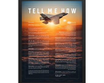 F-35C, sunset, with Tell Me How description of military flight.  Framed and ready for hanging.