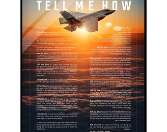 F-35C Acrylic print ready to hang with the Tell Me How description of military flight.