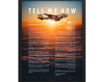 EA-6B Prowler, sunset, framed and ready for hanging. With Tell Me How description of military flight.