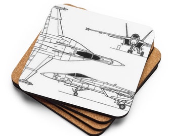 Cork-back coaster with F/A-18EF