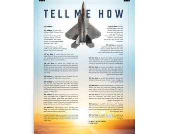 F-22 Raptor  blue sky with the Tell Me How description of flight. This is a museum quality poster on ultra premium  luster photo paper.