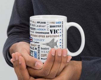 Our "Say Again" Fighter Pilot Mug with F-15E and Cockpit Talk