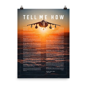 AV-8B Harrier with the Tell Me How description of flight. This is a museum quality poster on ultra premium  luster photo paper.