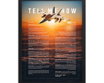 EA-18G, sunset, framed and ready for hanging. With the Tell Me How description of military flight.