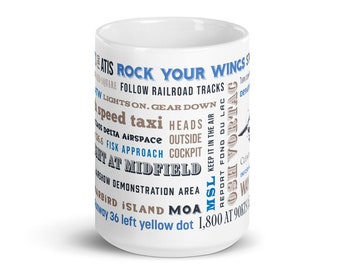 Oshkosh Fly-In "Say Again" Mug with Fisk Arrival and departure lingo