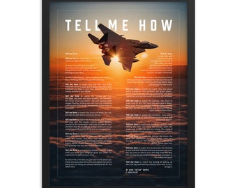 F-15E Strike Eagle, Framed and ready to hang with the Tell Me How description of military flight. All ages version