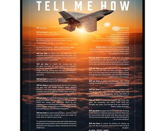 F-35C Metallic print ready to hang with the Tell Me How description of military flight.