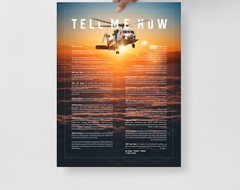 Seahawk helicopter with the Tell Me How description of flight. This is a museum quality poster on ultra premium  luster photo paper.