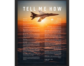 F-105 Thunderchief, sunset, with Tell Me How description of military flight, framed and ready for hanging.