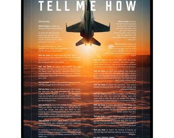 F-18 Metallic print ready to hang with the Tell Me How description of military flight.