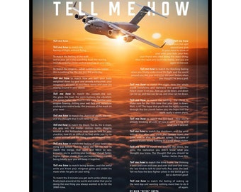 C-17 Metallic print ready to hang with the Tell Me How description of military flight.