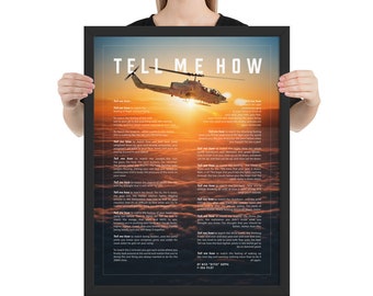 Cobra, sunset, with Tell Me How description of military flight. Framed and ready for hanging. Helicopter series.