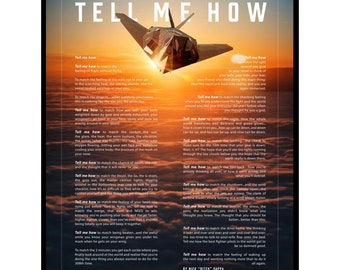 F-117 Nighthawk  Metallic print ready to hang with the Tell Me How description of military flight.