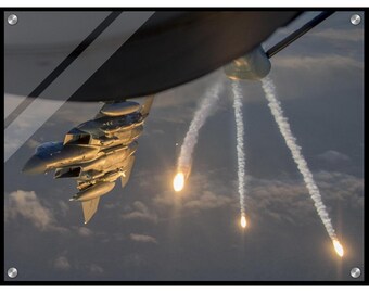 F-15 Pumps Flares After Refueling On Our Acrylic Print